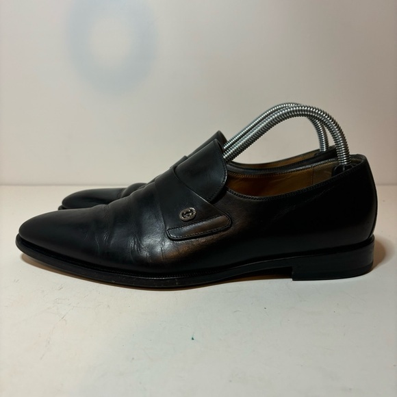 Authenticated Gucci Black Leather Mens Loafers Interlocking GG 6 G / 6.5 US - Picture 1 of 13